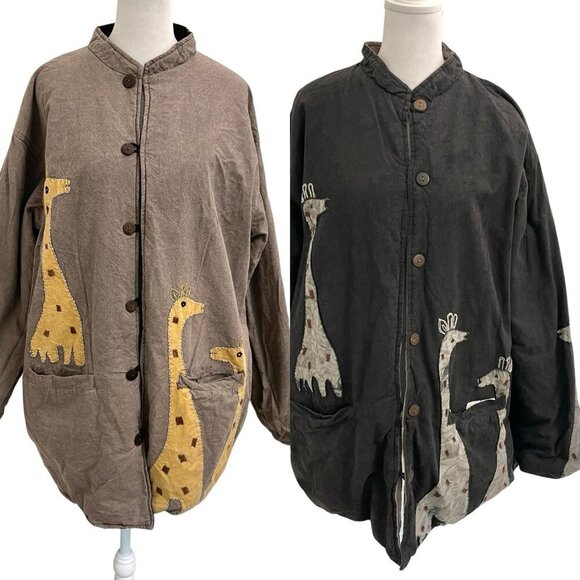 Art-to-Wear Reversible Lagenlook Giraffe Animal Safari Jacket size Large/XL - Picture 1 of 16